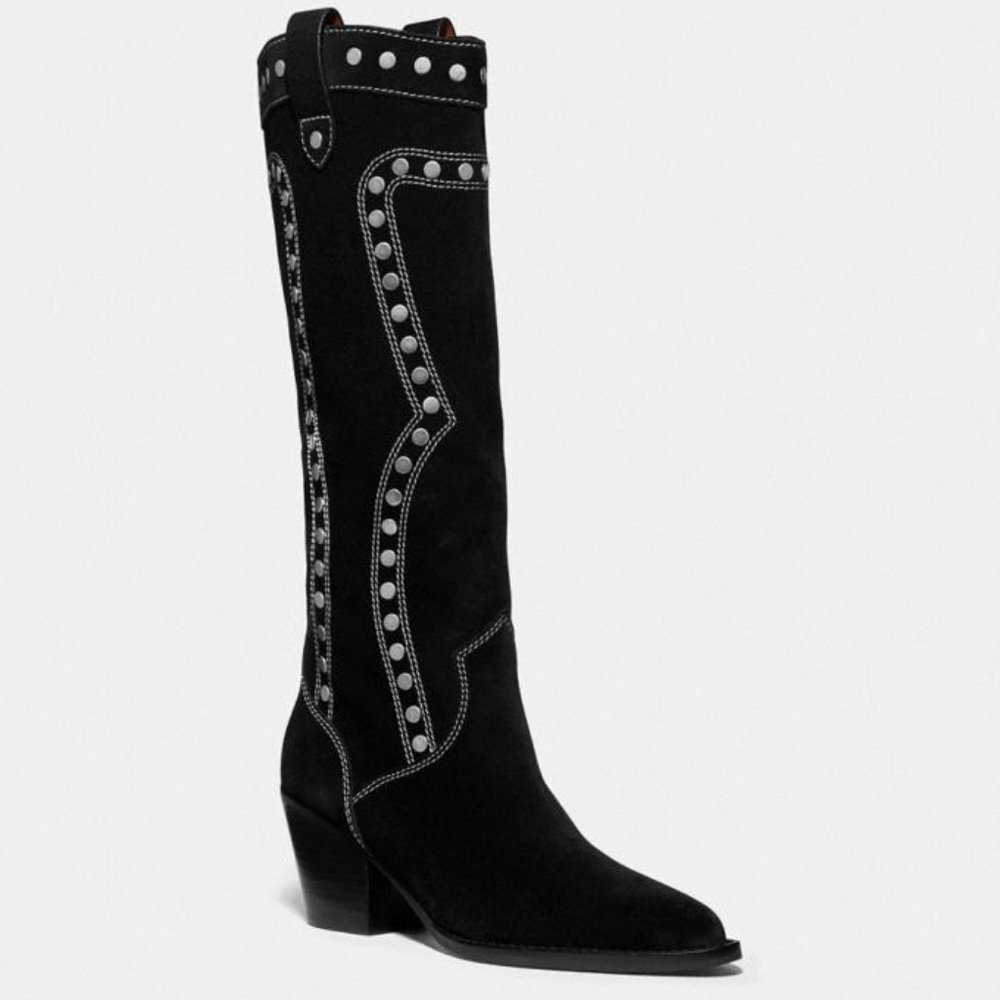 Coach Payton Western Black Suede studded Boots